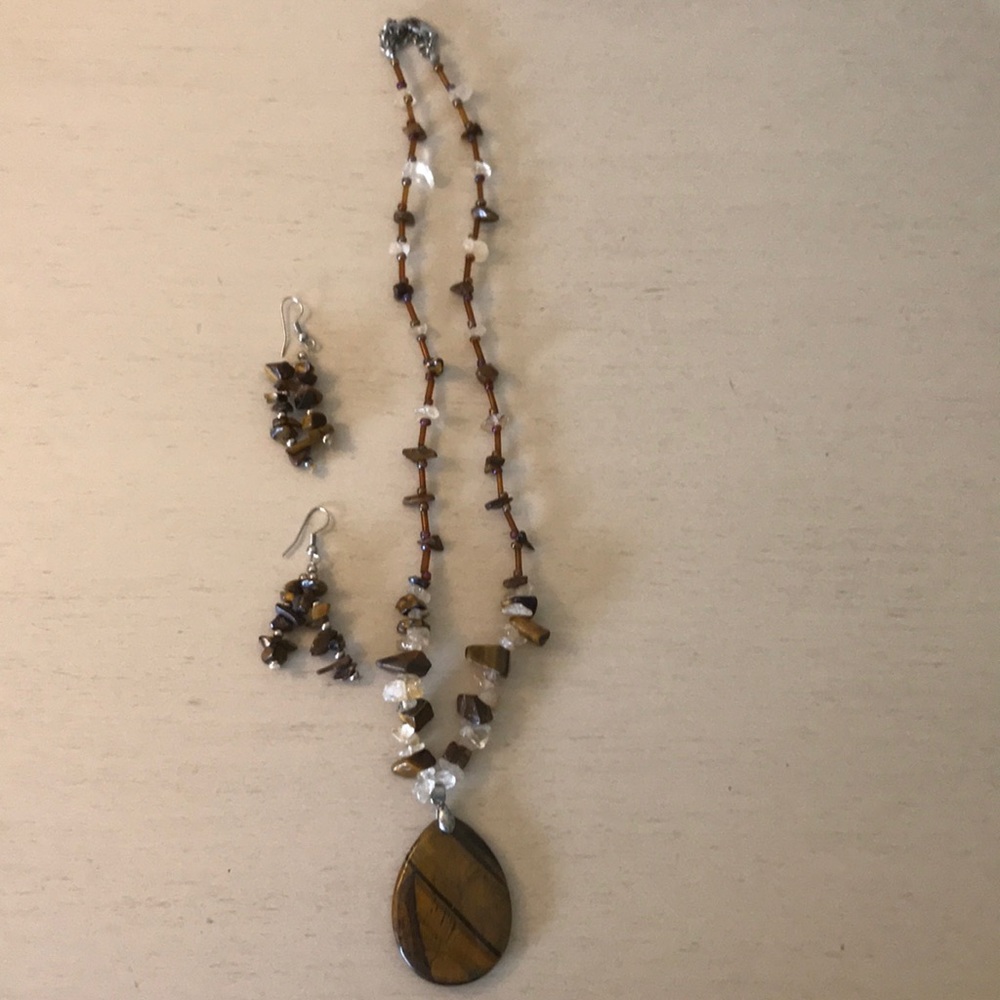Tiger’s eye necklace with matching earrings